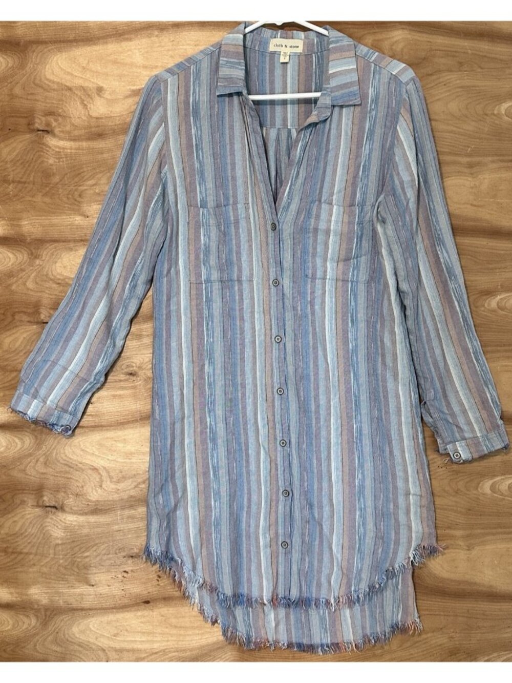Cloth & Stone Women S Linen Blend Shirt Dress Collared Long Sleeve Pocket Cover